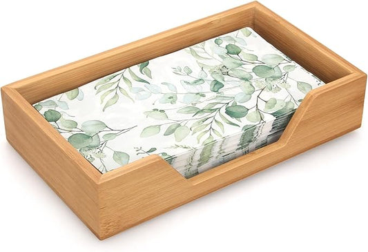 Bamboo Napkin Holder for Kitchen Table Bathroom Paper Towel Holder Farmhouse Flat Napkin Holders Guest Towel Holder Hand Towel Tray Rectangle Napkin Holder