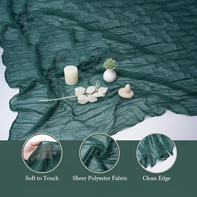 Cheesecloth Table Runner 2 Pack Sage Green and Dark Green, Boho Gauze Table - Image 4