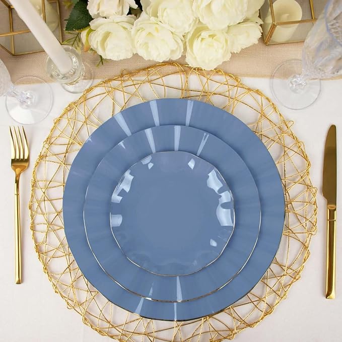 Efavormart 10 Pack | Dusty Blue 6" Round Plastic Dessert Salad Plates, - Image 2