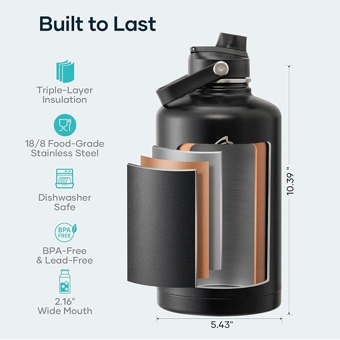BUZIO 87oz Insulated Water Bottle Triple Wall Vacuum Stainless Steel | Half - Image 5