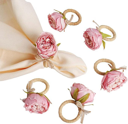 Handcraft Flower Napkin Rings Set of 6, Valentine's, Thanksgiving by FEKIDO