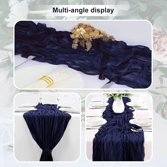 1 Pack Navy Blue Cheesecloth Table Runner 35x120 Inch 10Ft Rustic Gauze Cheese - Image 6