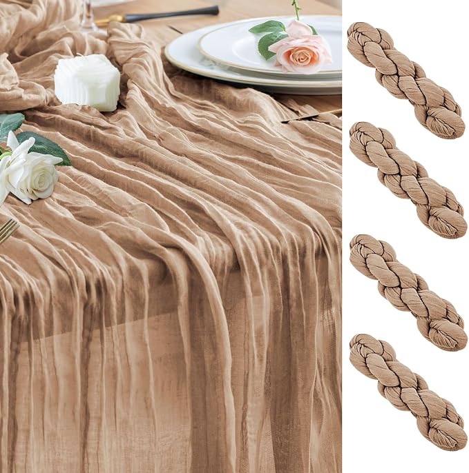 Cheesecloth Table Runner Nude Brown 10FT Boho Gauze, 4 Pack | 120 Inch Cheese by Wokceer
