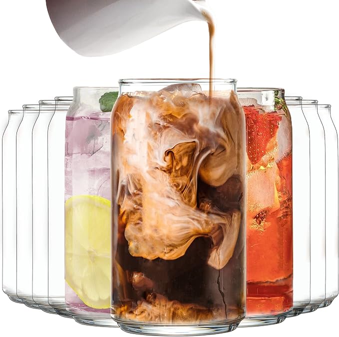 Le'raze Set of 10 Patented Can Shaped® Drinking Glasses - 16oz Clear Irish by LERAZE