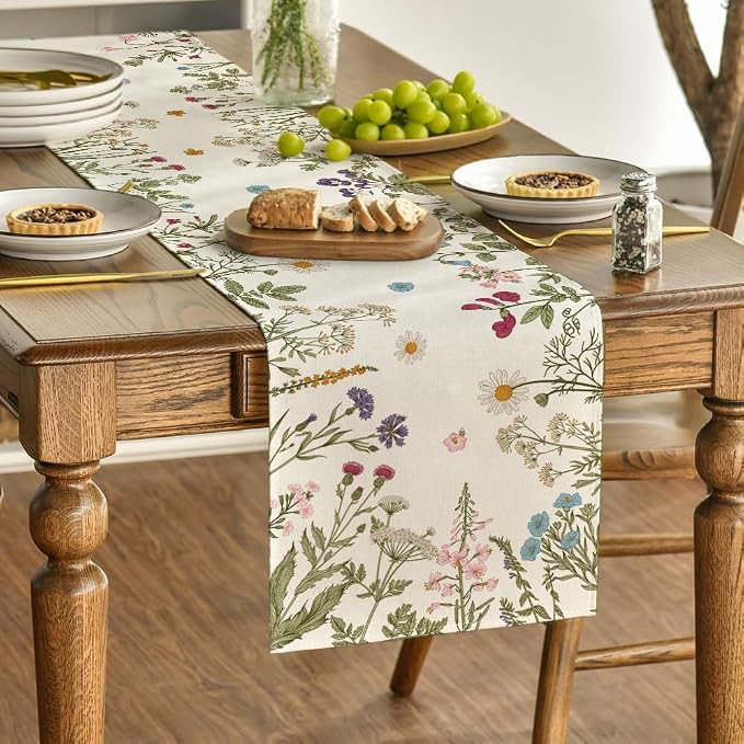 Artoid Mode Floral Wildflowers Herb Spring Table Runner, Seasonal Kitchen - Image 3
