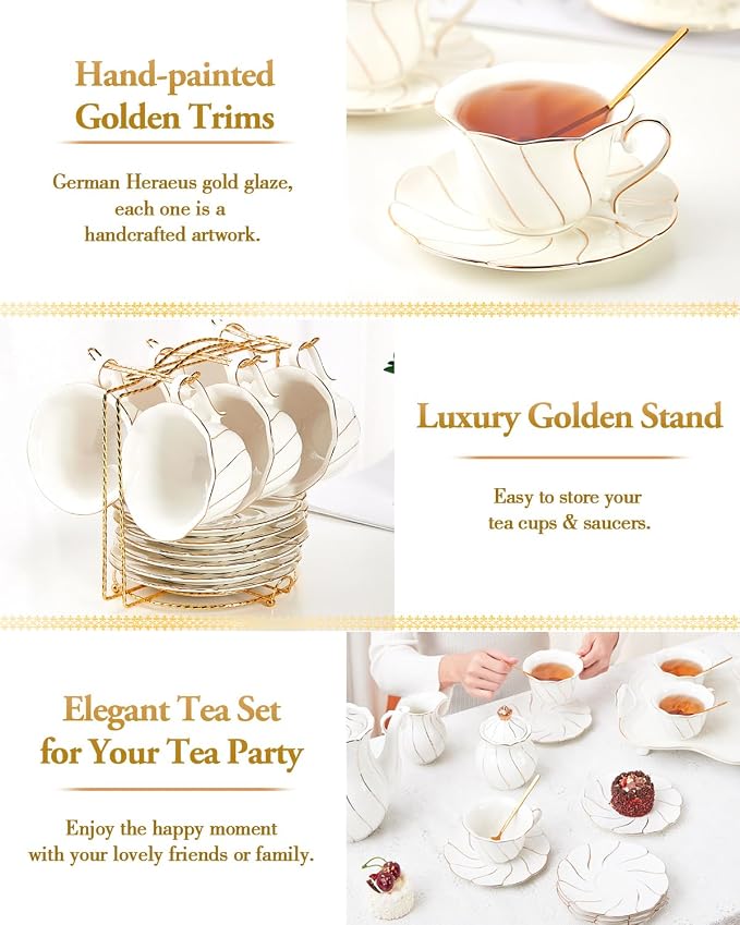 DUJUST 22 pcs White Porcelain Tea Set - Image 5
