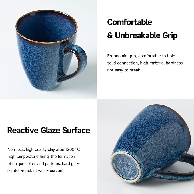 MONITO 17 OZ Coffee Mugs Set of 6, Large Ceramic Blue Coffee Mugs Set - Image 5