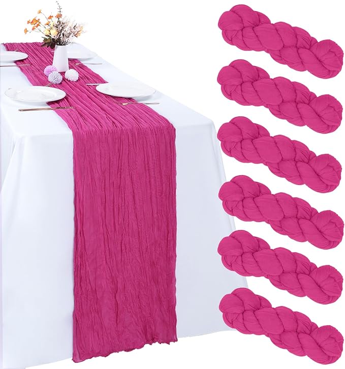 6 Pack Hot Pink Cheesecloth Table Runner 35 x 120 Inch | Boho Gauze Fabric by RestfulGlow