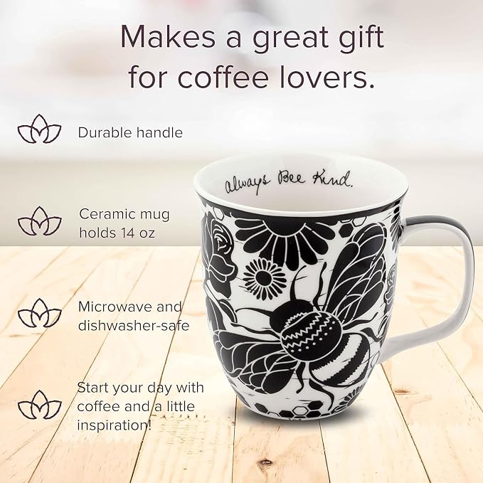 Karma Gifts 14 oz Black and White Boho Mug Bee - Image 2