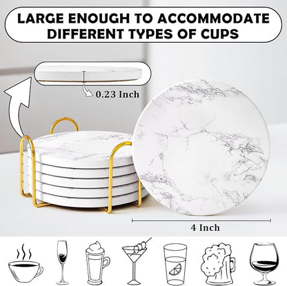 Absorbent Ceramic Coasters Set of 6, Modern Marble Style Drink Coasters | 4 - Image 6