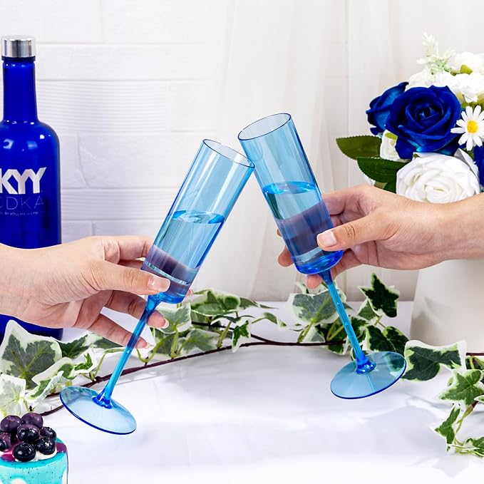 YOUBET 24Pack Blue Champagne Flutes Plastic - Image 5