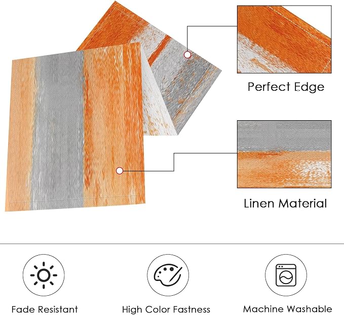 Table Runner and Placemats Set of 6, Abstract | Painting Orange Grey Art Dining - Image 3