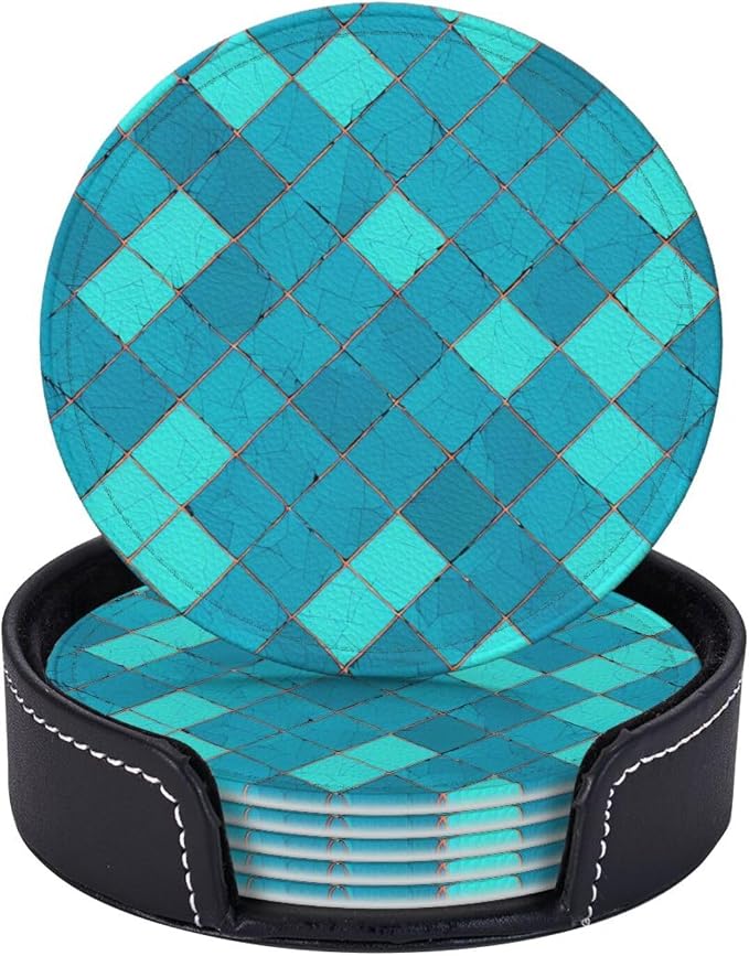 Ocean Blue Turquoise Scales Leather Coasters Set of 6 - Image 2