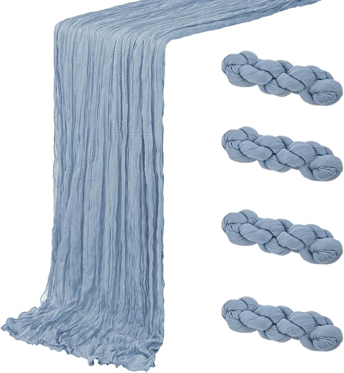 4 Pack Dusty Blue Cheesecloth Table Runner 20 x 120 inch Gauze Table Runners 10 by ACSUIT