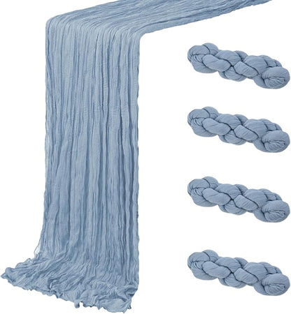 4 Pack Dusty Blue Cheesecloth Table Runner 20 x 120 inch Gauze Table Runners 10 by ACSUIT