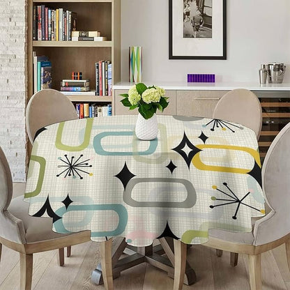 Mid Century Modern Round Tablecloth, Geometry Bohemian Retro Abstract Tablecloth for Home Party Dining Room Kitchen Decor 50Inch(127cm)