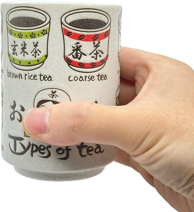 野口熊太郎茶園 Japanese Tea Cup, Sushi Yunomi, 9.1Fl oz, Mino Ware, Printed Types of - Image 4