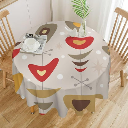Retro Mid Century Round Tablecloth, Abstract Rustic Colorful Geometric Print Tablecloth for Home Party Dining Room Kitchen Decor 60Inch(152cm)