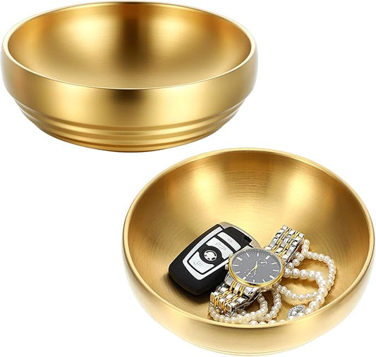 2 Pcs Gold Large Key Bowl, 7.4 Inch Decorative Key Bowl for Entryway Table Catch All Dish Gold Keys Bowls for Entryway Table Home Decor Centerpiece