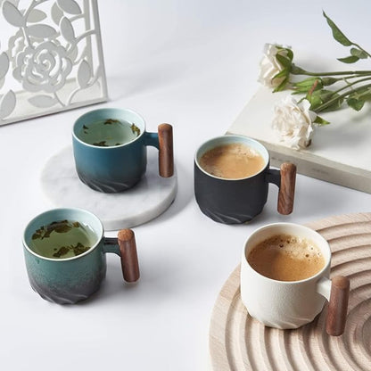 Ceramic Espresso Cups with Wooden Handle Espresso Shot Cups Ceramic Tea Cups - Image 2