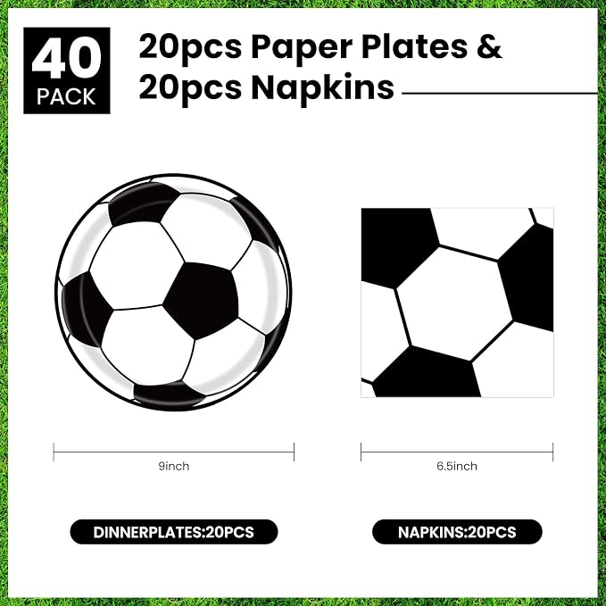 40 Pcs Soccer Plates and Napkins, Soccer Party Supplies, Serves 20 | Disposable - Image 2