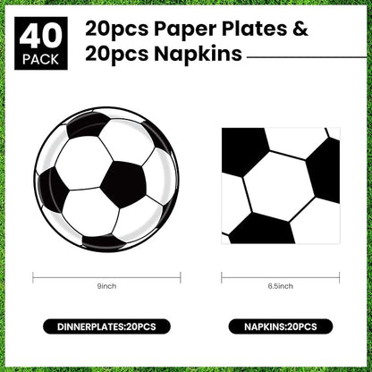 40 Pcs Soccer Plates and Napkins, Soccer Party Supplies, Serves 20 | Disposable - Image 2