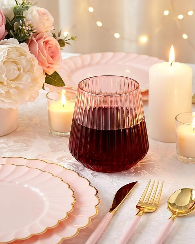 Ciaell 30 Pack Pink Plastic Wine Glasses - Image 8