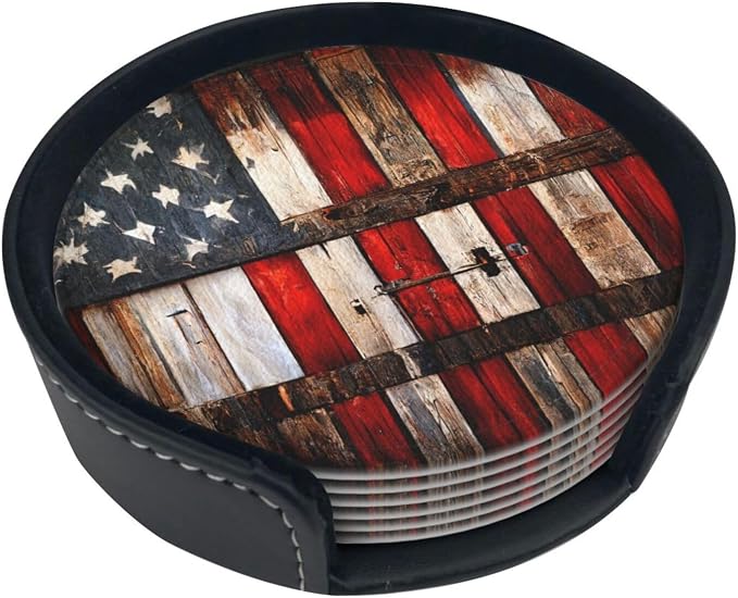 Rustic Barn Door Vintage American Flag Coasters by Unknown