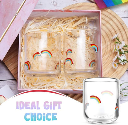 Icon Juice Glasses, 14oz Stemless Wine Drinking Juice Glass Cup for Valentine Party Supplies Gift(2 Pcs,Rainbow)
