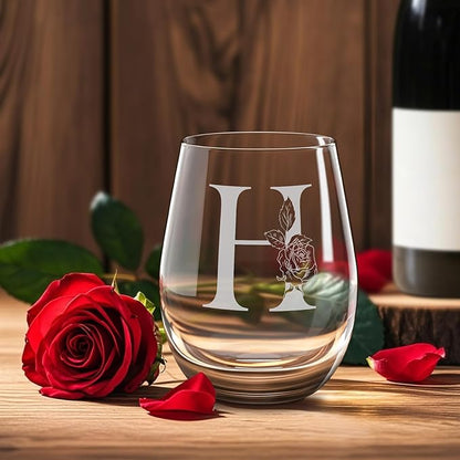 Valentines Day Gifts for Her, Gifts for Women Her Friend Mom Grandma Wife Sister Bridesmaid Nurse, Birthday Galentines Mothers Day Christmas, Personalized Initial Customized Wine Glasses 18OZ(H)