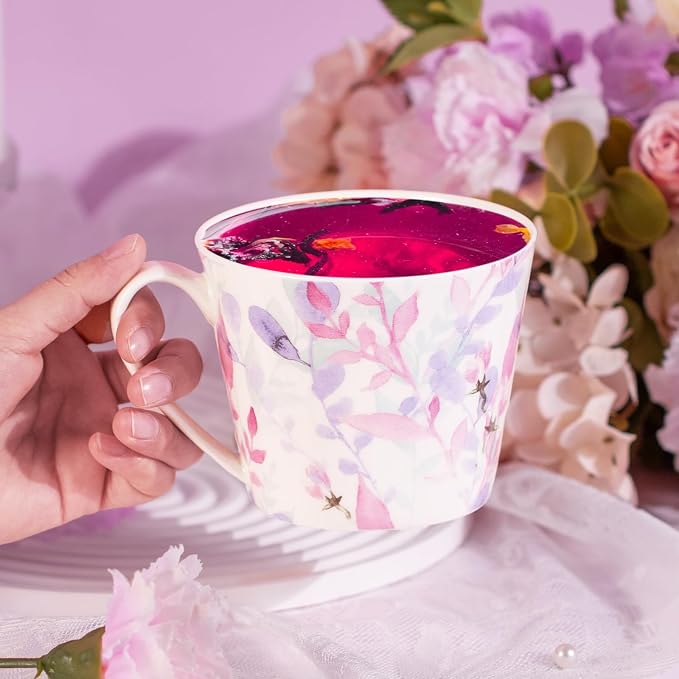 KAMMAK Bone China Coffee Mugs, 16oz Floral Tea Cups - Image 4