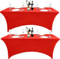 2-Pack 8ft Red Spandex Table Covers for Rectangle Folding Tables - Washable Elastic Tablecloth - Ultimate Fitted Table Protector for Birthday Parties, Trade Shows, Banquet