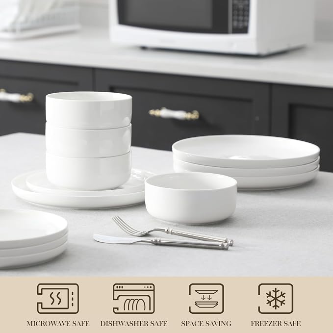 MALACASA Plates and Bowls Sets, 12 Pieces Porcelain Dinnerware Sets Dishware - Image 4