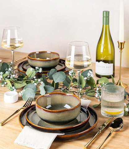 Ceramic Dinnerware Set for 8, 24-Piece Plates and Bowls Set | Handmade Reactive - Image 6