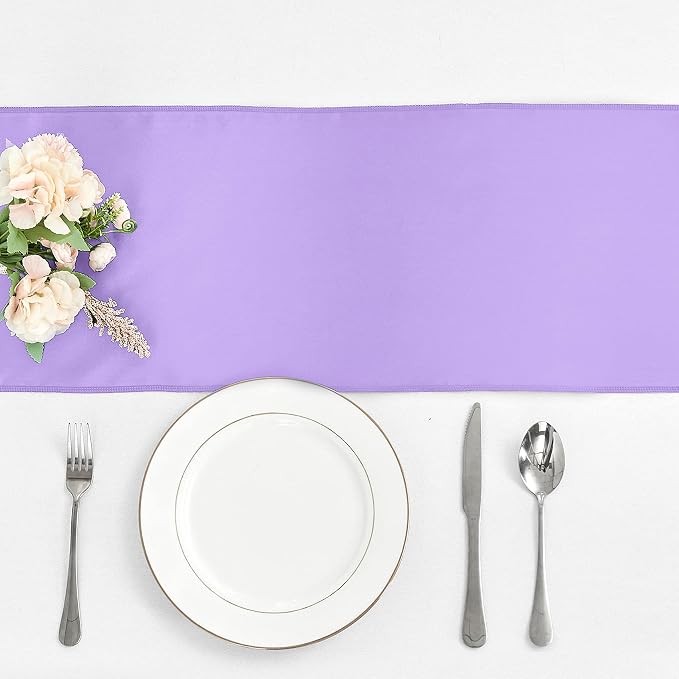 10-Pack Lavender Satin Table Runner 12 x 108 Inch Long Bright and Smooth Silk - Image 2