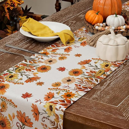 Fall Pumpkins and Sunflowers Table Runner 13x36 Inch, Maple Leaves Farmhouse - Image 4