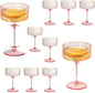 XUWAIDSGN 12 Pcs Champagne Martini Glasses 9 Oz with Gilded Removable Gold Rim Coupe Glasses Pink Martini Glasses Plastic Mimosa Vintage Coupe Glasses Set For Wedding Anniversary (12, Ribbed Pink)