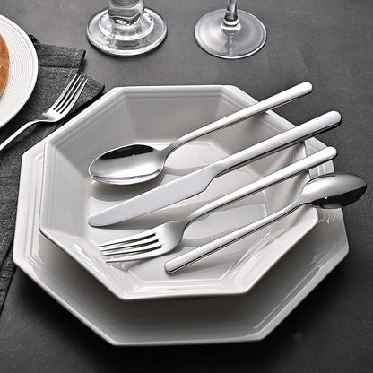 KINGSTONE Forged 40-Piece Silverware Set 18/10 Stainless Steel Flatware Utensils Set for 8, Mirror Finish,Dishwasher Safe (Silver)