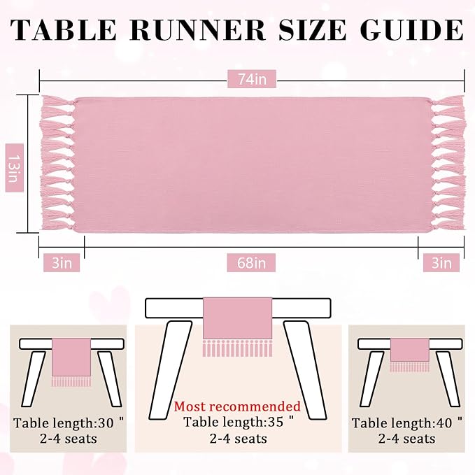 Pink Table Runner 72 Inches Long, Boho Woven Linen Farmhouse Dresser Table - Image 7