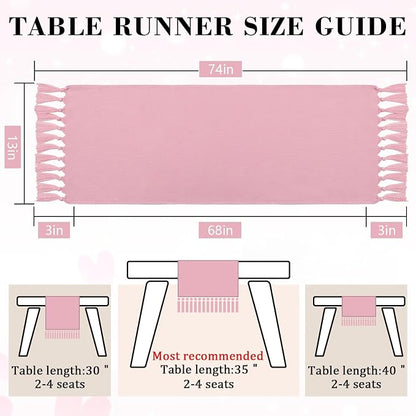 Pink Table Runner 72 Inches Long, Boho Woven Linen Farmhouse Dresser Table - Image 7