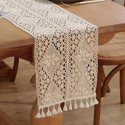 meioro Crochet Lace Table Runner, 12x48 Inch Boho Cotton Table Runners by meioro
