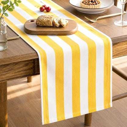 Folkulture Fall Table Runner 90 Inches Long | Yellow & White Striped | Table by FOLKULTURE