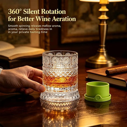 Spinning Whiskey Glass with Large Ice Ball Mold, 360° Rotating Crystal Rocks - Image 2