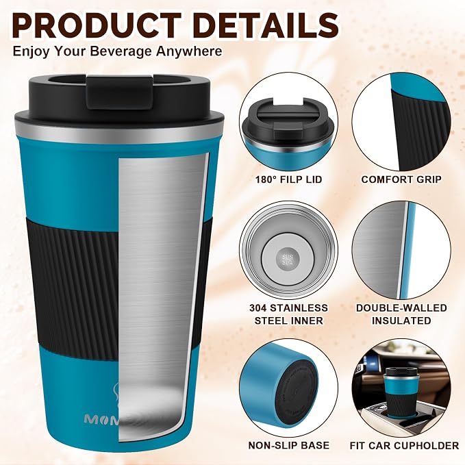 MOMSIV 17oz Travel Coffee Mug, Insulated Coffee Cup - Image 5