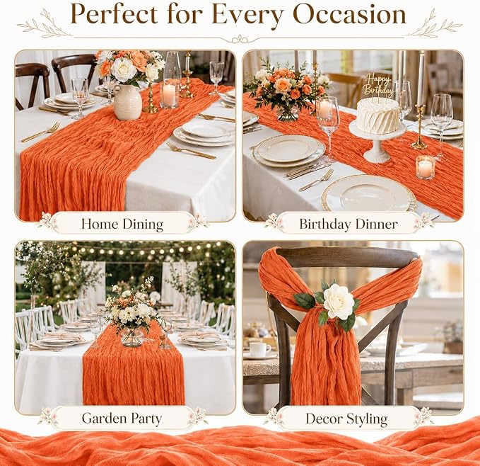 6 Pack Orange Cheesecloth Table Runner 22 x 120 Inch | Gauze Table Runners 10FT - Image 7