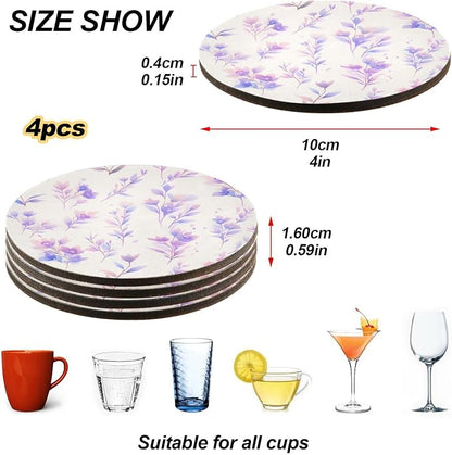 Watercolor Floral Botanical Boho Watercolor 4 Pcs Round Coasters - Image 4