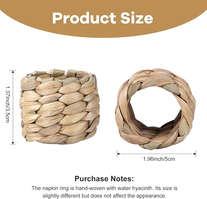 APTWOW Farmhouse Napkin Rings, Hand-Woven Napkin Rings - Image 3