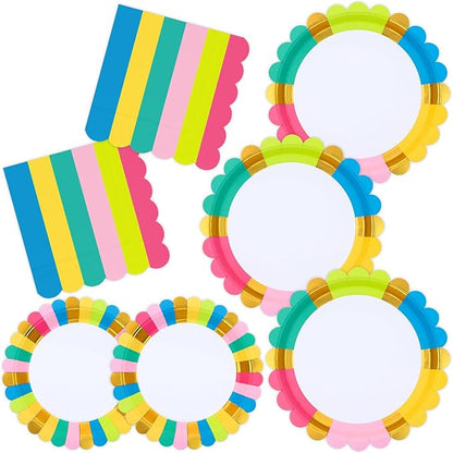 Birthday Party Supplies Disposable 9" Dinner Plates 7" Dessert Plates 6.5" Luncheon Napkins for Birthday Garden Party Afternoon Teas Baby Shower Wedding, Scalloped Edge, Serve 24
