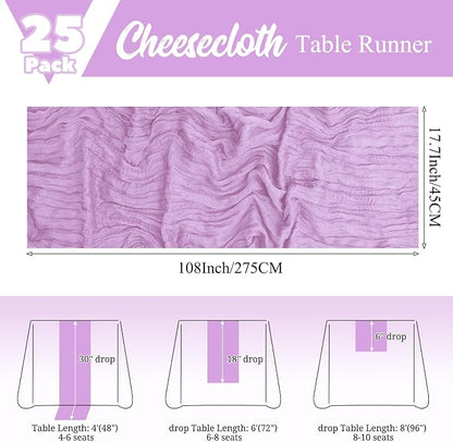 25 Pack Lavender Table Runner 17 x 108inch Cheesecloth Table Runner Boho Gauze - Image 2