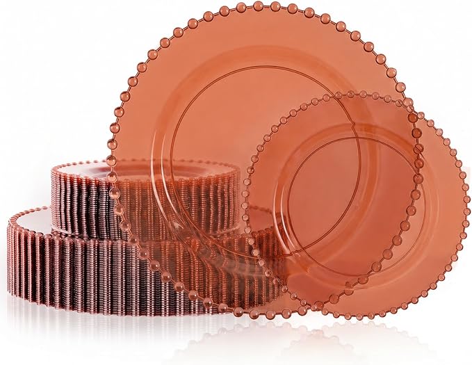 U-QE 60PCS Clear Brown Plastic Plates, Beaded Plates Disposable Heavy Duty | by U-QE